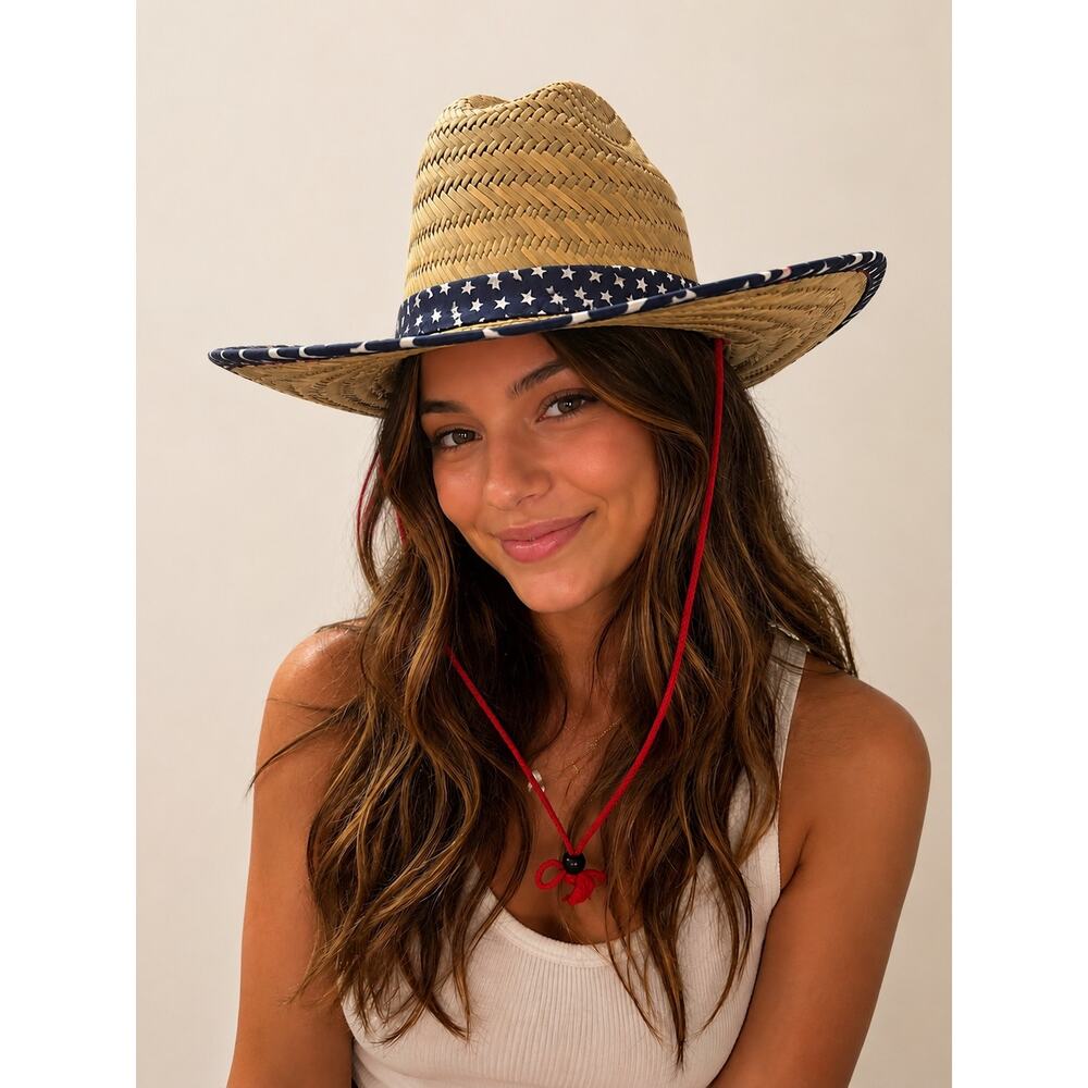 American Flag Straw Sun Hat – New Without Tags